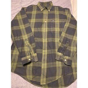 CHAPS- MENS-RALPH LAUREN PLAID BUTTON DOWN- GREEN & BLUE- MEDIUM-GREAT CONDITION
